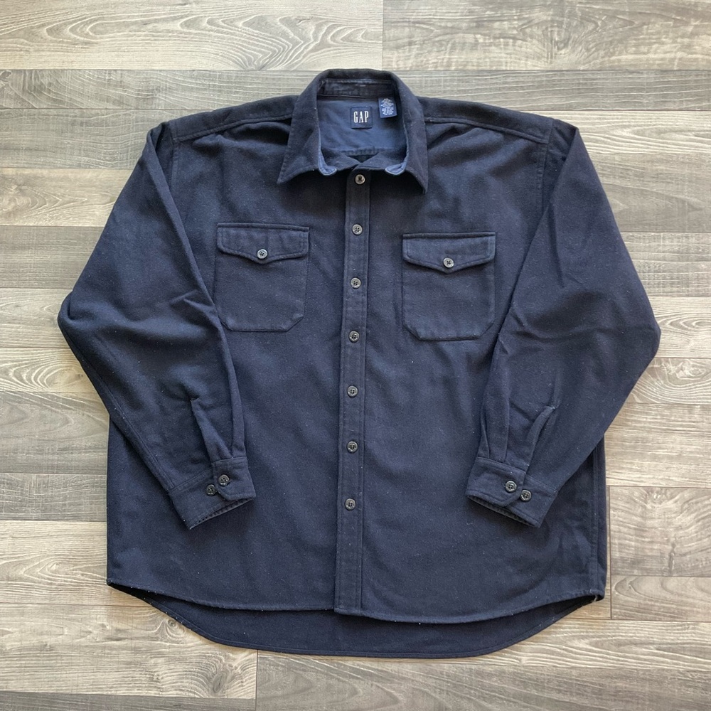 Gap Wool Shirt Jacket Shacket Men’s XXL Navy Blue Heavyweight Flannel 113444